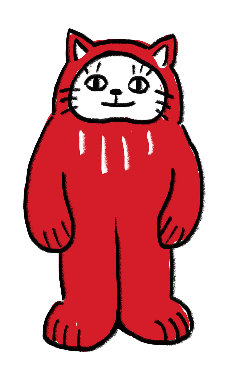 Luky the cat in his red suit