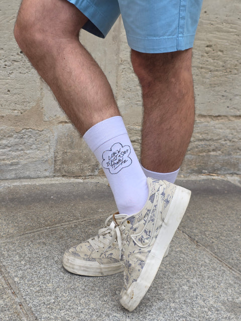 Luky Tagline Socks – White with Red Bottom