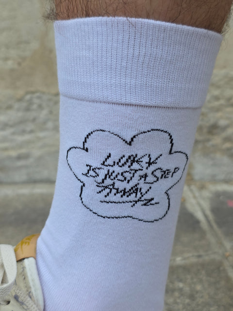 Luky Tagline Socks – White with Red Bottom