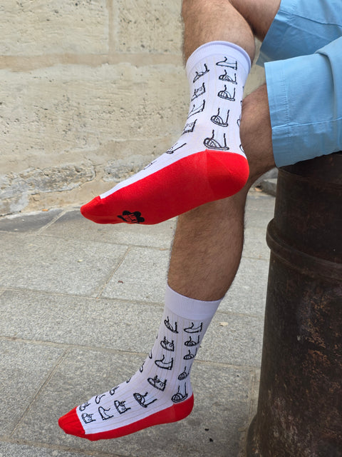 Luky Paw Print Socks – White with Red Bottom