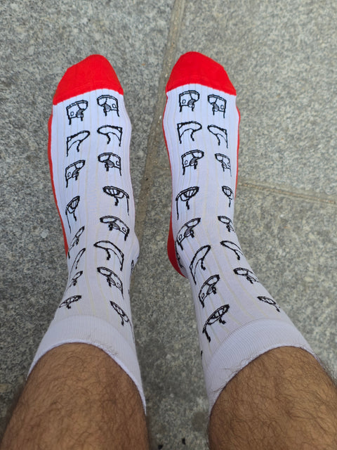 Luky Paw Print Socks – White with Red Bottom