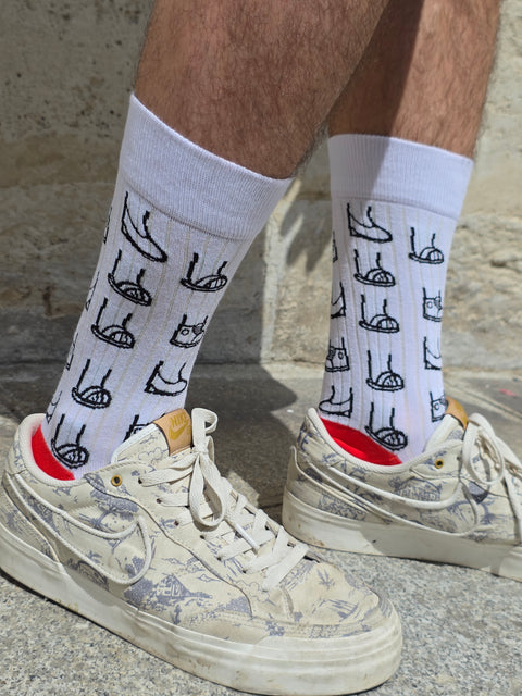 Luky Paw Print Socks – White with Red Bottom