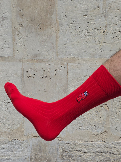 Luky Embroidered Socks – All Red