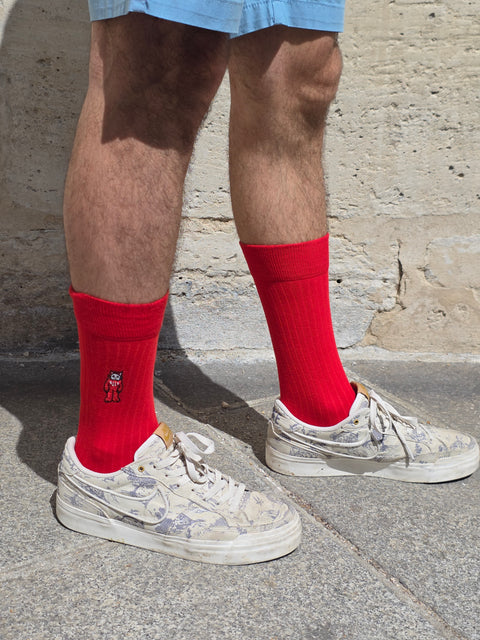 Luky Embroidered Socks – All Red