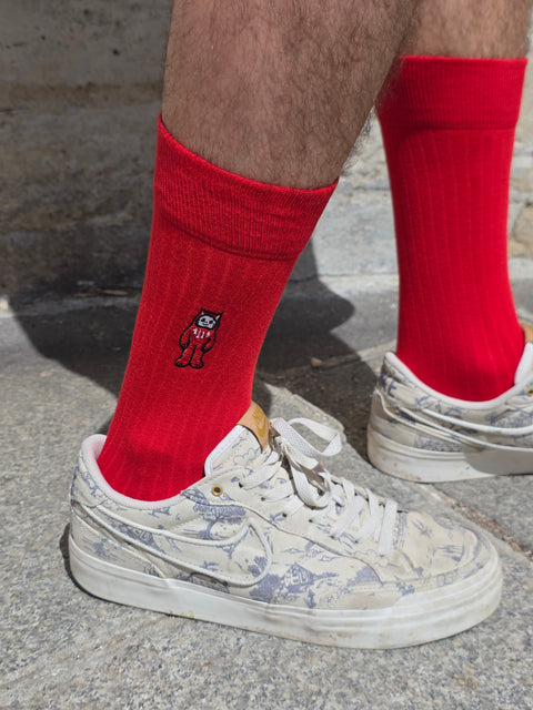 Luky Embroidered Socks – All Red
