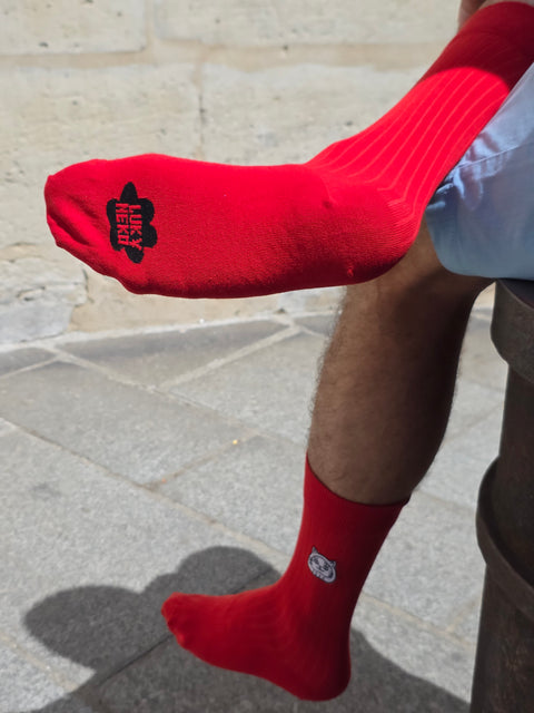 Luky Cat Head Socks – All Red