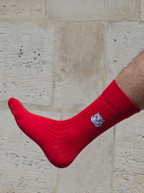 Luky Cat Head Socks – All Red