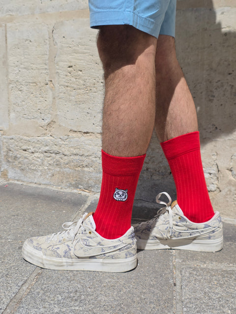 Luky Cat Head Socks – All Red