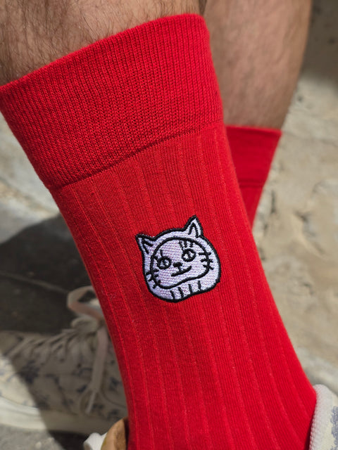 Luky Cat Head Socks – All Red