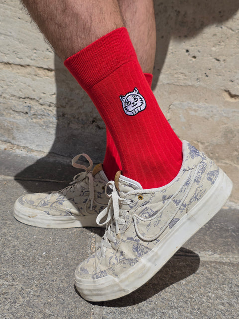 Luky Cat Head Socks – All Red