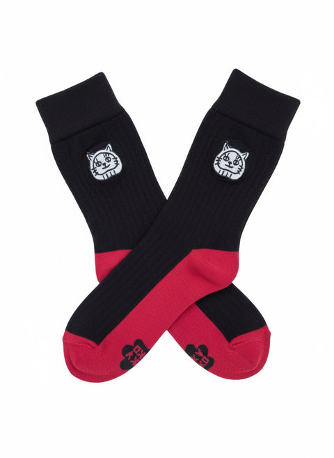 Luky Cat Head Socks – Black with Red Bottom